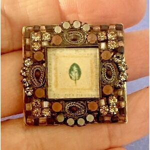 Ayala Bar Pin Brown Beads Rhinestones Geometric Square Brooch 1"x1" Stunning